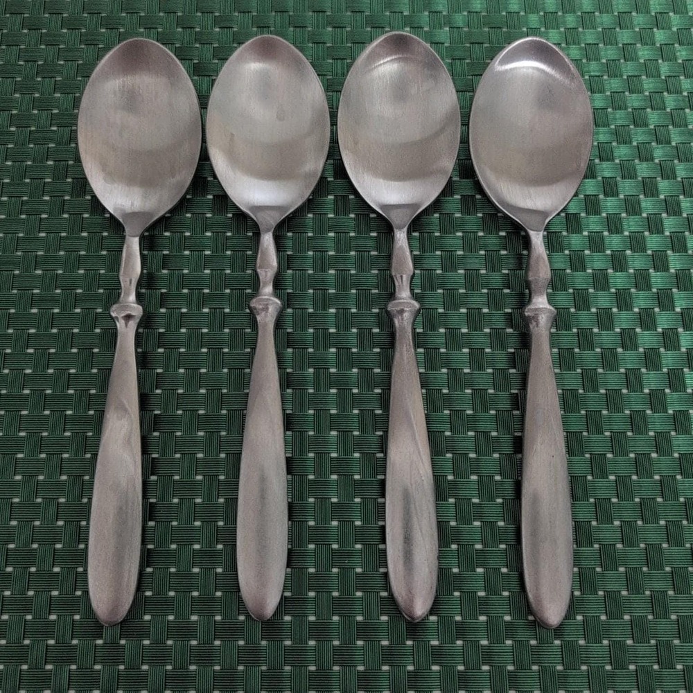 Hampton Silversmiths BISTRO SATIN Place Oval Soup Spoons Set of 4 Stainless Vtg